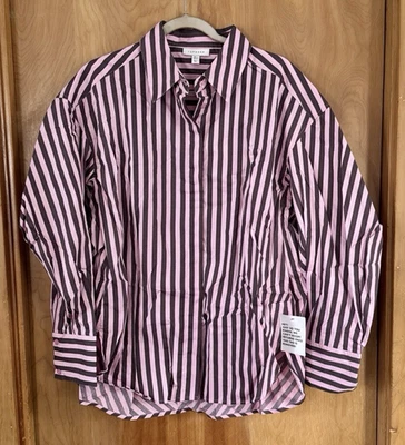 Camisa de popelina a rayas púrpura y rosa talla L de Asos Design Topshop NUEVA Foto 1 de 4