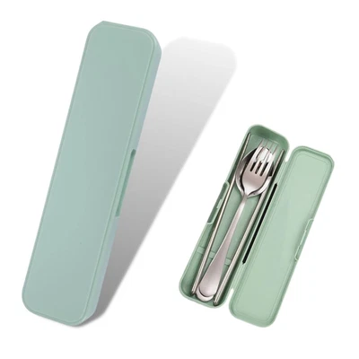 Besteckbox Reise Utensilien Gabel Löffel Essstäbchen Aufbewahrung Camping Grün - Bild 1 von 4