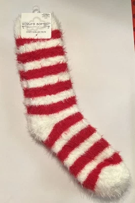 Acogedora colección de calcetines más suaves del mundo. Zapato Mujer Talla 6-11 Crew. Raya roja. Foto 1 de 2