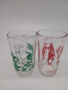 2 VINTAGE KRAFT SWANKY SWIG GLASSES GREEN CATS AND RABBITS/ RED PENGUINS - Picture 1 of 6