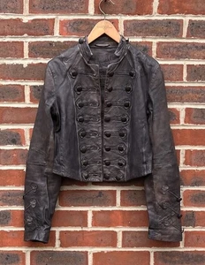 All Saints Ladies BROCADE Cropped Military leather Jacket UK8 Victorian 1  - Picture 1 of 15