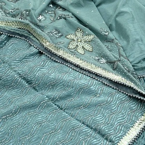 Vintage Heavy Sarees Gray Pure Silk & Brasso Hand Embroidered Sari Fabric 5Yards - Picture 1 of 24