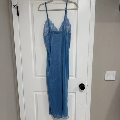 Vintage Blue with Lace Detail Long Nightgown Size M Lingerie USA Movie Star - Image 1 of 4
