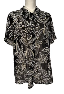 Camicetta Susan Graver taglia 1X con bottoni trasparente manica corta top floreale paisley - Foto 1 di 16