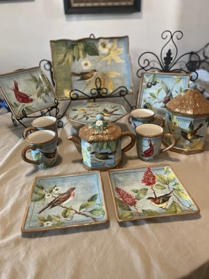 Susan Winget 鸟盘、杯子、蛋糕盘、大盘、茶壶、罐子 ~ 证书 Int'l — 第 1/4 张图片