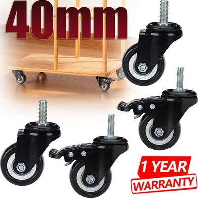 Lenkrollen für Möbel 40mm Schwerlast 60kg mit Bremse Transportrollen M8x25 Leise - Bild 1 von 4