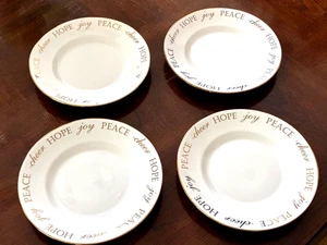 4 Pier 1 Feiertag Weihnachten Frieden Freude Porzellan Gold Salat Mittagessen Teller 8,5" Neu mit Etikett - Bild 1 von 5