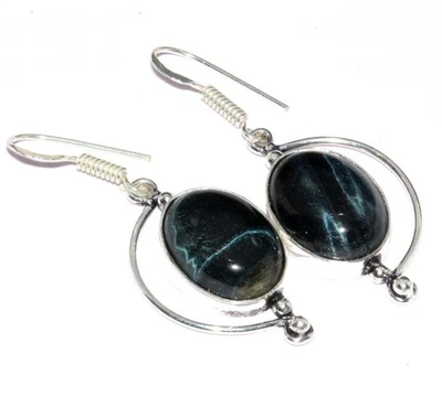 925 Silver Plated Prime Stock Black Tiger Eye Earrings Size 1.8" GW - Image 1 of 3