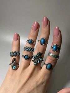 10 Stück, Vintage Sterling Silber Ringe & Türkis, Größe 5-8 - Bild 1 von 6