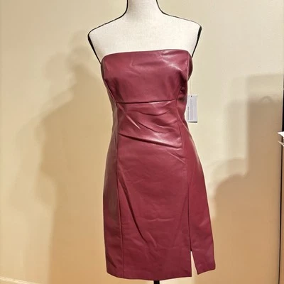 GUESS Mini Dress Women's Size 8 Faux-Leather Strapless Burgundy Rose Babydoll - Image 1 of 4
