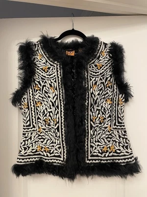 Chaleco de piel de gamuza bordado Tory Burch talla L grande Foto 1 de 4