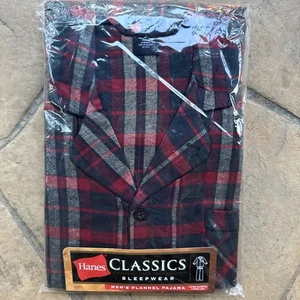 Pigiama uomo Hanes in flanella intrecciata nuovo con etichette set MEDIA rosso grigio a quadri regalo cotone - Foto 1 di 9