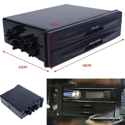 Caja de escombros de almacenamiento de doble capa de bolsillo para radio de coche 2 Din negra soporte para taza Foto 1 de 4