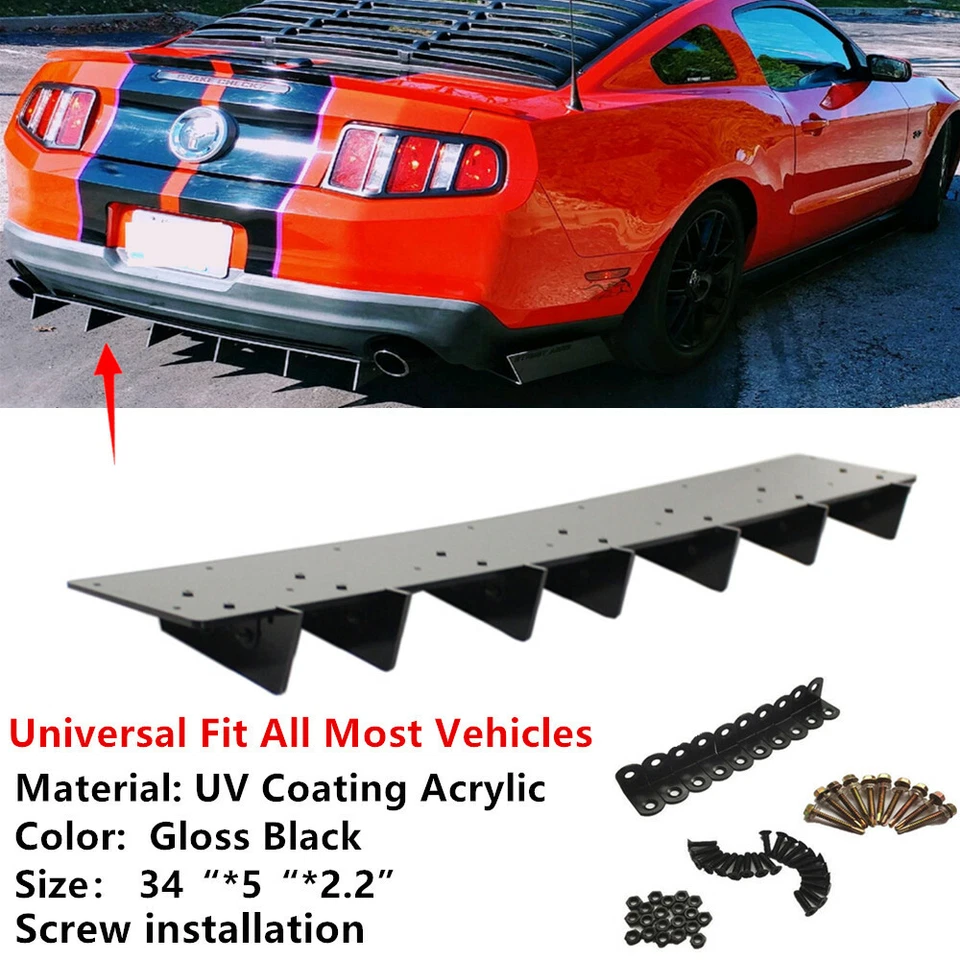 34"x5" Universal Gloss Black Rear Lower Bumper Diffuser Fin Spoiler Lip Wing - Imagem 1 de 4