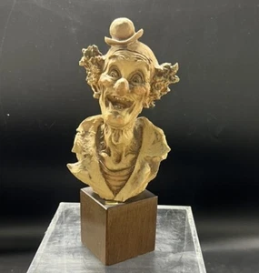 Vintage 8.5" T GIUSEPPE ARMANI Clown Bust Figure on Wood Block Signed. J - Picture 1 of 5