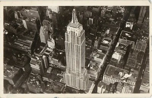 RPPC Empire State Building from Air Postcard Real Photo Posted US NAVY 1944 WWII - Picture 1 of 2