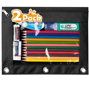 Sooez Pencil Pouch for 3 Ring Binder, 2 Pack Binder Clear Window Pencil Bags.... - Picture 1 of 7