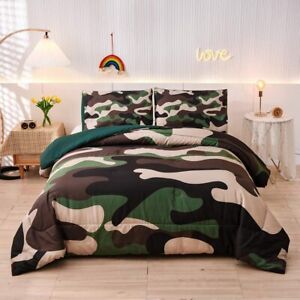 Meeting Story Army Green Camouflage Bedding Set, Camouflage Comforter Set, 3 PCS