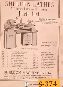 Sheldon serie XL, manual de lista de piezas de tornos de 10 - Imagen 1 de 1