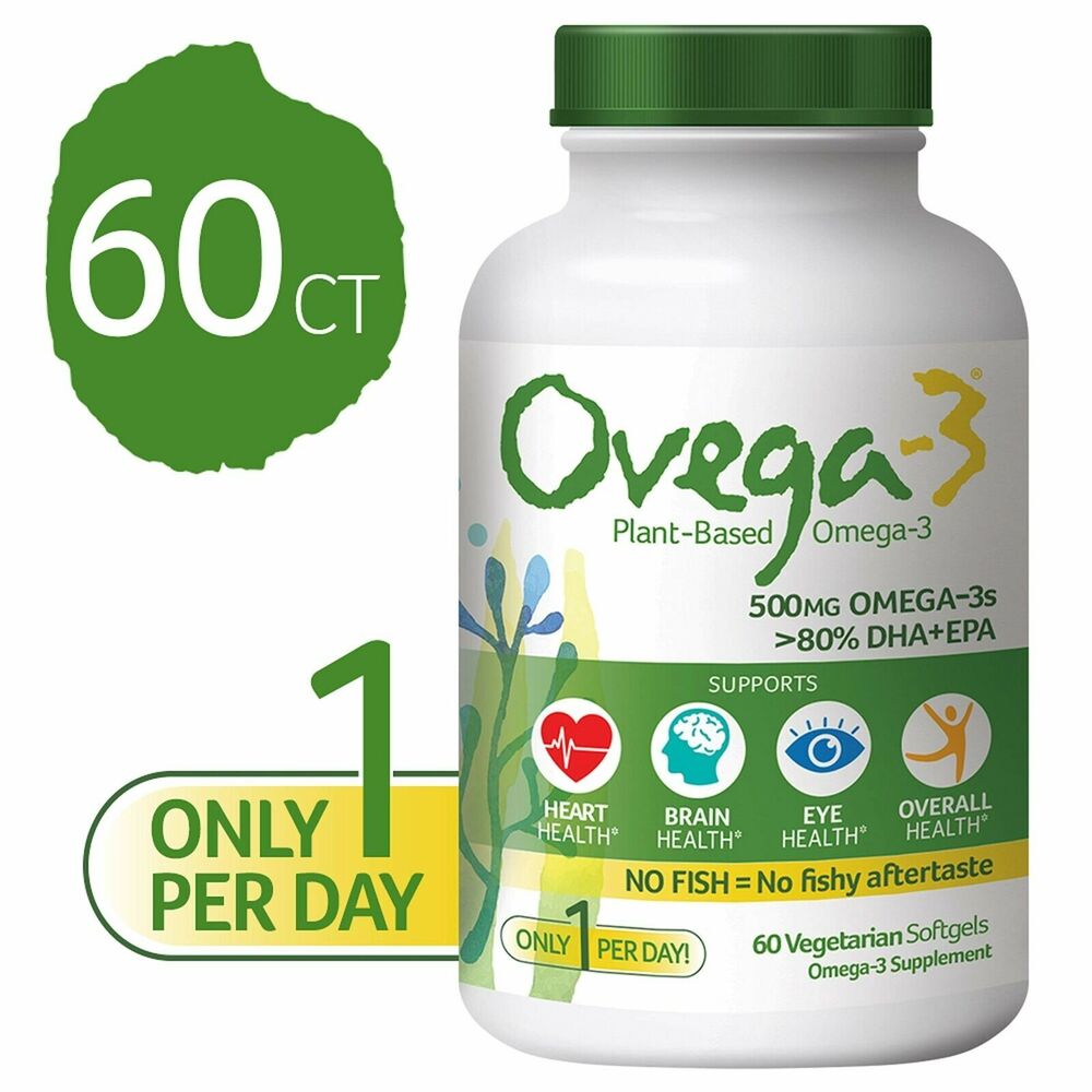 Ovega-3 Vegan Algae Omega-3 Daily Supplement, 500 mg Omega-3s, 135 mg EPA, 27...