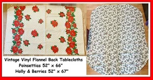2 Vintage Weihnachten Tischdecken MCM Vinyl Flanell Rückseite Weihnachtsstern Stechpalme & Beeren 52x66-67 - Bild 1 von 12