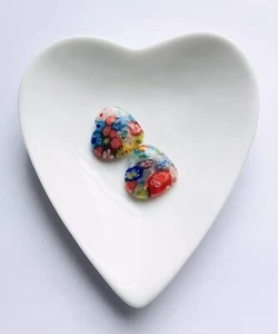 Stunning Rainbow Heart Millefiori Handmade Bead 20mm 2 Pcs 3 - Picture 1 of 1
