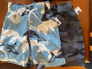 Gap boys size 4-5 swim trunks (2 total) New With Tags  Camo and Sharks - Picture 1 of 4