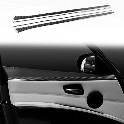 Tapicería de panel interior de puerta delantera de fibra de carbono real suave para BMW Serie 3 E90 2005-12 Foto 1 de 4
