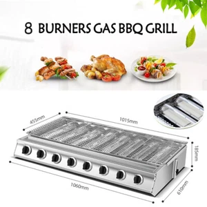 Barbecue a gas gpl da esterno 8 fuochi targhetta vetro acciaio inox fornello picnic - Foto 1 di 2