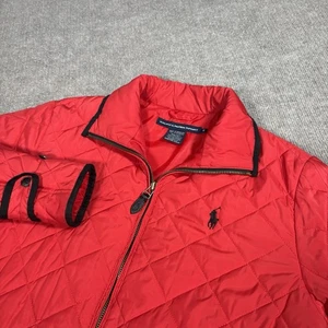 Vintage Polo Sport Ralph Lauren Jacket Womens M Full Zip Red Quilted Lightweight - Picture 1 of 7