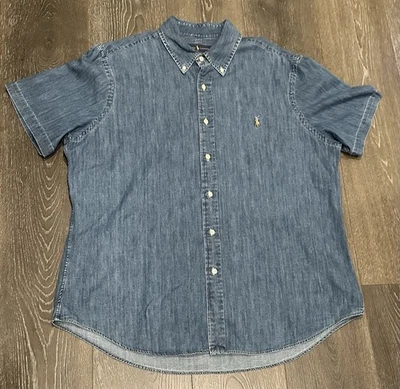 Polo Ralph Lauren Shirt Mens XLarge Blue Denim Chambray Short Sleeve Button Up - Image 1 of 4