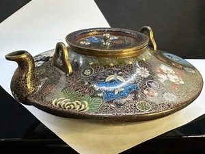 Antique Japanese Meiji Kyoto-style Cloisonne 6" Sake Pot Gorgeous decoration - Picture 1 of 15