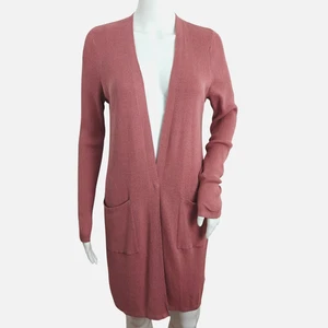 J Jill Rib Knit Open Cardigan Sweater Size XS Dusty Rose Pockets Longline NWT - Picture 1 of 9