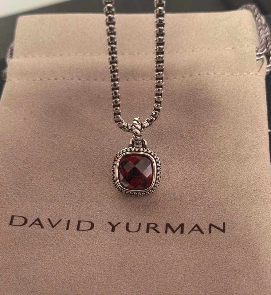 Collar David/Yurman Plata de Ley 14mm Albión Cadena Granate Rojo 18 Pulgadas Foto 1 de 4