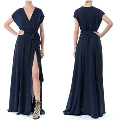 MEGHAN LA черный искусственного надежном подпоясанный жасмин погружения v-образным вырезом высоты разрез макси платье маленький - Изображение 1 из 4