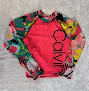 Calvin Klein Girls Rash Guard XL UV Protectant long sleeve Pink geometric logo - Picture 1 of 6