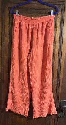 Pantalones Magaschoni Coral Naranja Gasa Arrugada Pierna Ancha Talla L Foto 1 de 4
