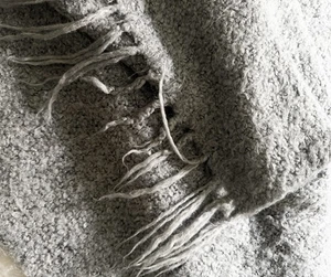 Light Grey Hand Woven Wool/Cashmere Throw Blanket with Long Fringes ZZ577 - Picture 1 of 3