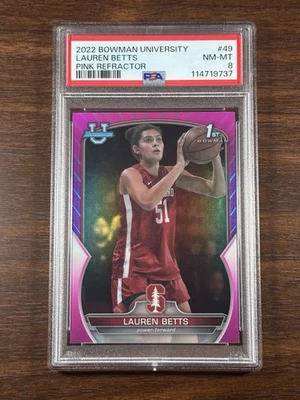 2022 BOWMAN CHROME UNIVERSITY LAUREN BETTS 49 UCLA STANFORD PINK REFRACTOR PSA 8 - Image 1 of 2