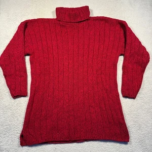 Vintage 90s Eddie Bauer Red Ribbed Turtleneck Sweater Women's L/G 100% Cotton - Picture 1 of 4