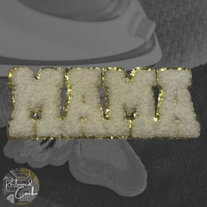 White and Gold Glitter MAMA Iron On Patch Patch Towel Textured Applique - Picture 1 of 3