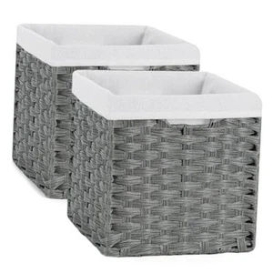 Wicker Baskets for Shelves Waterproof Imitation 11 Inch Cube-2 Pcs Dark Grey - Picture 1 of 7