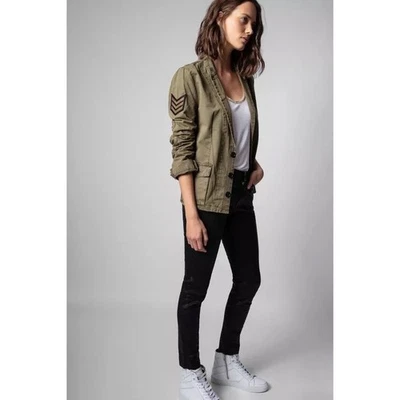Zadig Voltaire Military Jacket Virginia Grunge Love Punk Army Green XS Gorpcore - Image 1 of 4