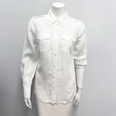Camisa Top Tory Burch 100% Lino Ajustada Blanca Gran Estilo Talla 6 Foto 1 de 4