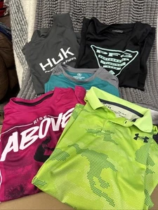 Boys Clothing Lot-5 Shirts- Heatgear/Athletic Works/Columbia/Huk - YM-L - Picture 1 of 13