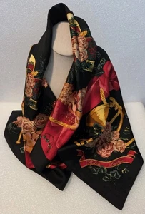VTG Ralph Lauren Silk Scarf 35" x 35″ Square Floral Red Gold Holiday Blue Label - Picture 1 of 10