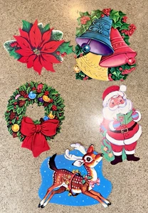 VTG Die Cut Christmas Decorations, Double Sided, Lot of 5, READ DESCRIPTION - Picture 1 of 14