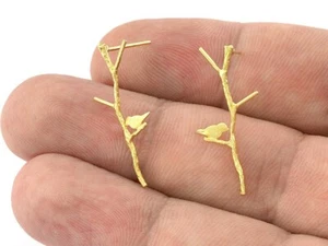 1 pair Branch , Bird Nature Stud Earring Post Raw Brass 28 mm Earring Base 5207 - Picture 1 of 3