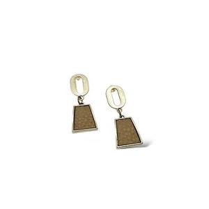 Women Gold Earrings Drop Oval Shape Stud Dangle Faux Leather Fashion Jewelry - Picture 1 of 2