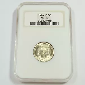 1944 P NGC MS67 - Silver Jefferson War Nickel US 5c Coin #50588A - Picture 1 of 2